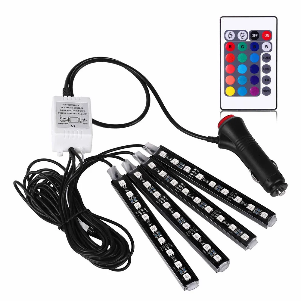 4 шт. 12В Автомобильный RGB 9 светодиодный 5050 SMD ленточный светильник цветной