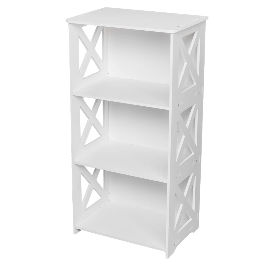Storage Rack Shelf Wood-Plastic Board 3 Tiers Hollow White Waterproof Damp Proof Sturdy and Beautiful[US-Stock]