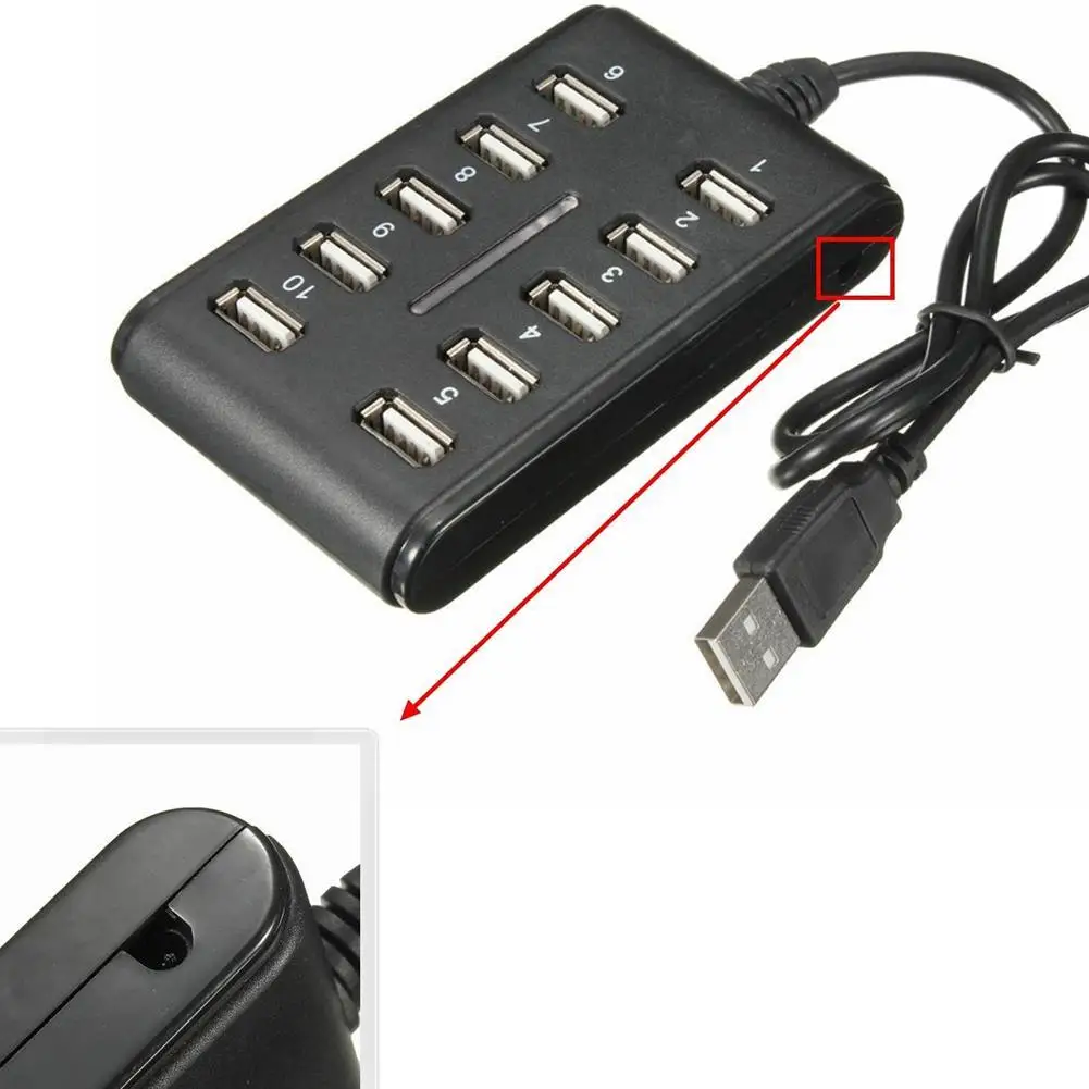 

10 Ports Powered USB HUB 2.0 High Speed USB Splitter Extension For PC Laptop Q1W1