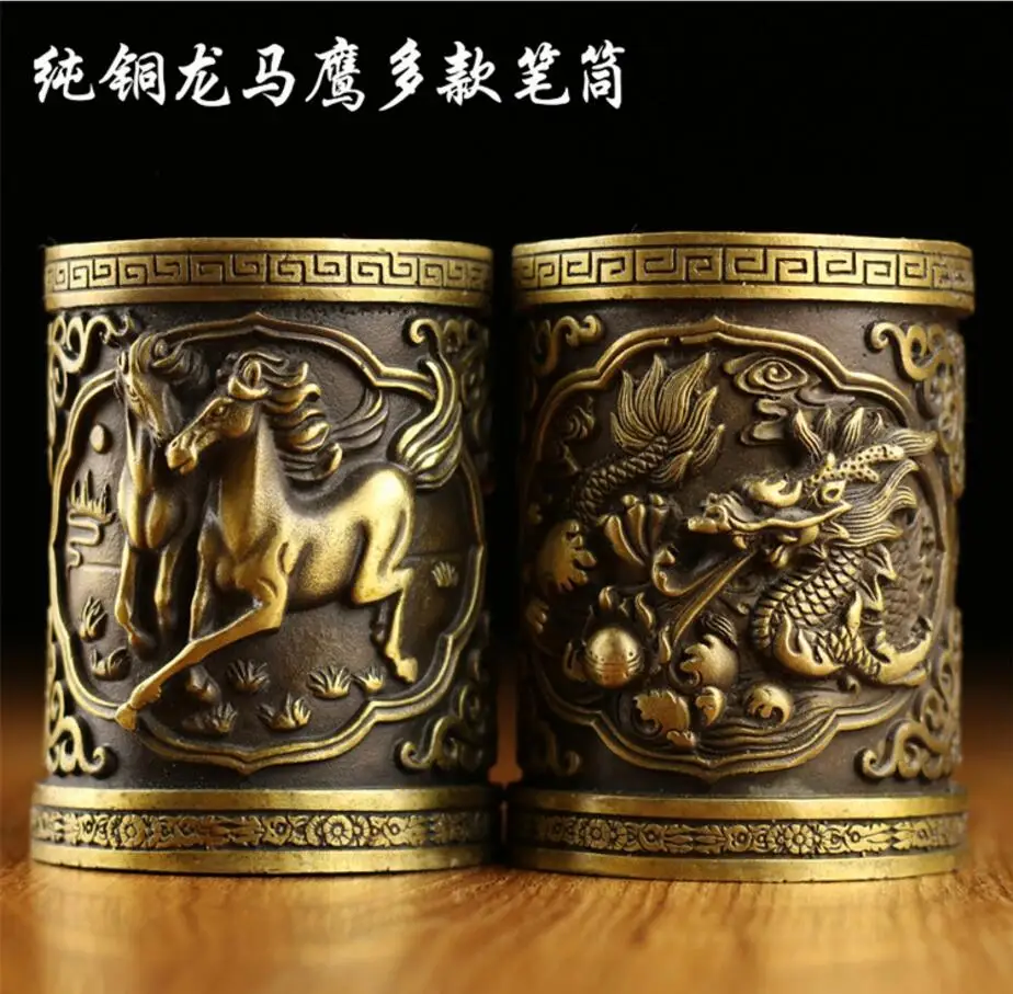 Copper Statue Pure copper Eagle dragon horse pen holder antique ornament | Statues &amp Sculptures