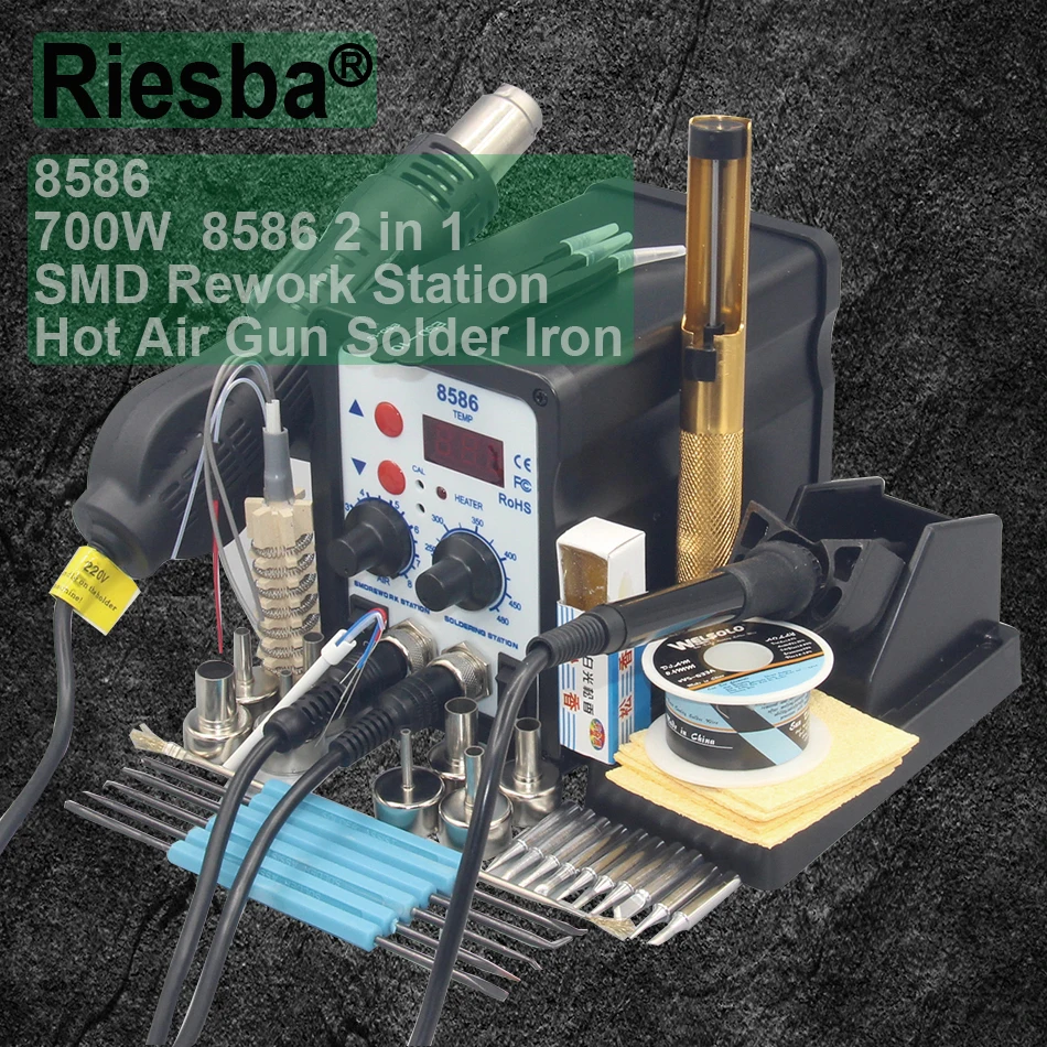 RIESBA 8586 700 Вт ESD паяльная станция СВЕТОДИОДНЫЙ Цифровой паяльник паяльная станция BGA паяльная станция горячий воздушный пистолет сварочный аппарат
