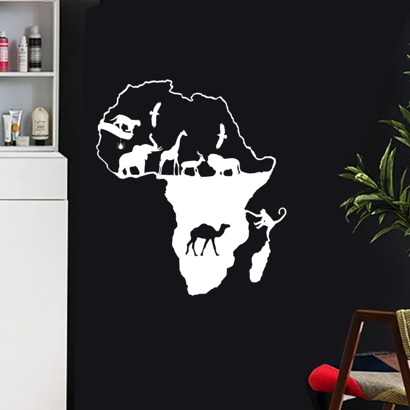 

Africa Animals Map Wall Stickers Large New Design Coffee Shop Pattern Wall Decal Vinyl Poster Sticker Africa Map Decals