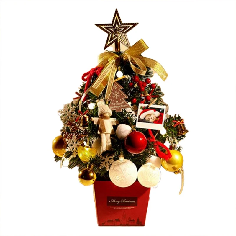 

Mini Christmas Tree Desktop With Lights 50Cm Golden Red Christmas Tree Set