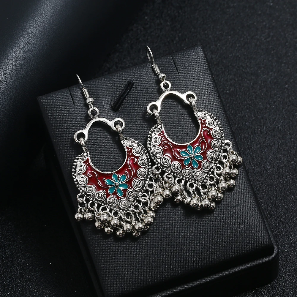 red tassel HOCOLE, богемные серьги с кисточками и блестками, многослойные цветные длинные висячие серьги для женщин, свадебные массивные ювелирные изделия, серьги - Окраска металла: red tassel