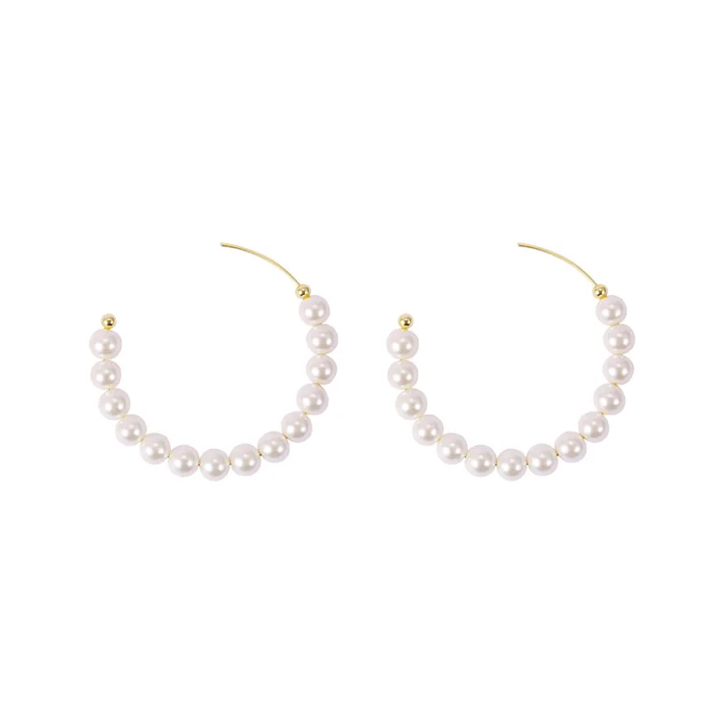 

100% 925 Sterling Silver Big Circle Earings For Women, Fashion Simulated Pearl Stud Earrings Jewelry 2021 New Year Gifts