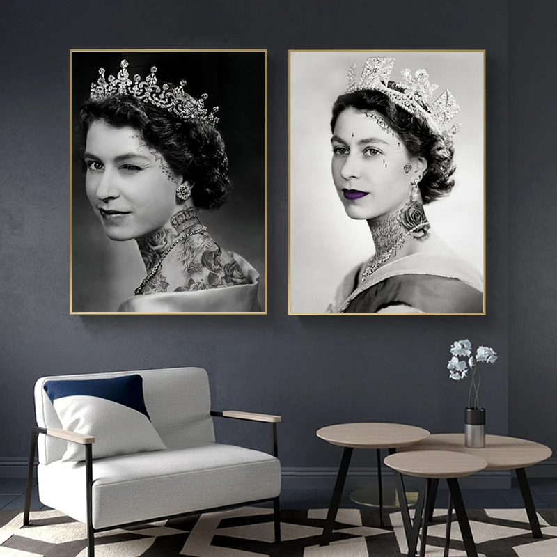 Элегантная портретная Картина на холсте королева Элизабет с татуировкой