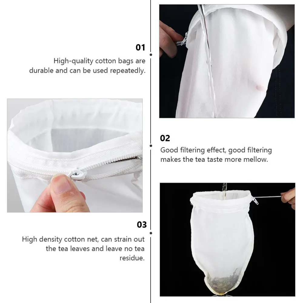 

1 Set 3Pcs Practical Tea Filter Bags Tea Strainer Bags (Silver White)