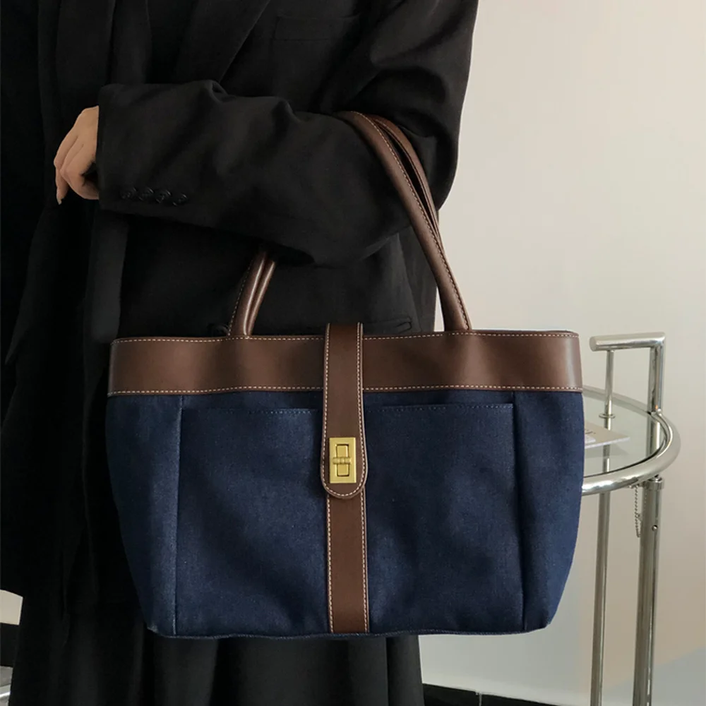 

Высококачественная джинсовая Холщовая Сумка-тоут для женщин, сумки и кошельки с застежкой, роскошные дизайнерские сумки, сумка для покупок,...