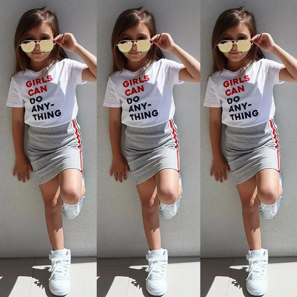 

Pudcoco Summer Toddler Baby Girl Clothes Cotton Letters T-Shirt Tops + Mini Skirt 2Pcs Outfits Summer Clothes 1-6Y