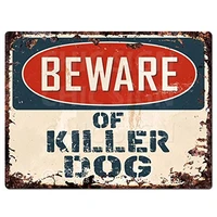 beware of killer dog chic sign vintage retro rustic 8x 12 metal plate store home room wall decor gift