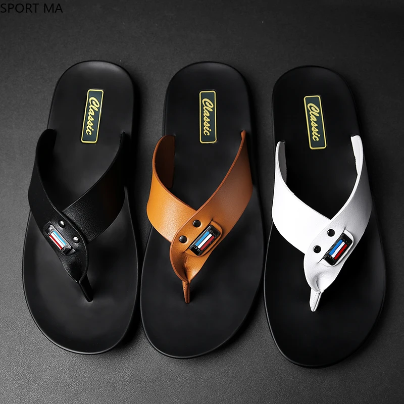 

Сандалии мужские кожаные, пляжные шлепанцы, плоская подошва, повседневная обувь для улицы и дома, для прогулок, летние Тапочки