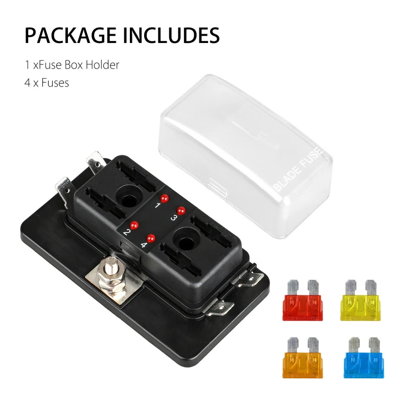 DC32V 4-Way Car Marine Waterproof Fuse Box Block Holder With LED Indicator For 12V/24V Failure Light Auto Accessories | Автомобили и