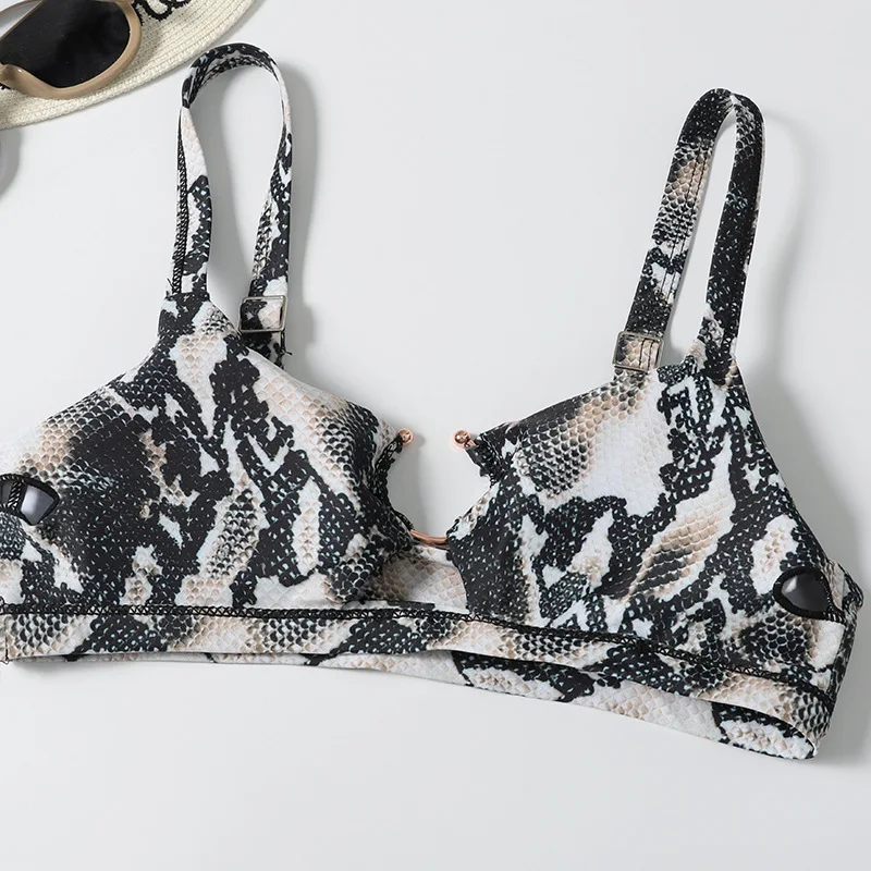 

2020 Sexy Women High Waist Bikini Snakeskin Leopard Swimsuit Swimwear Wire Free with Pad Female Thong Bikini