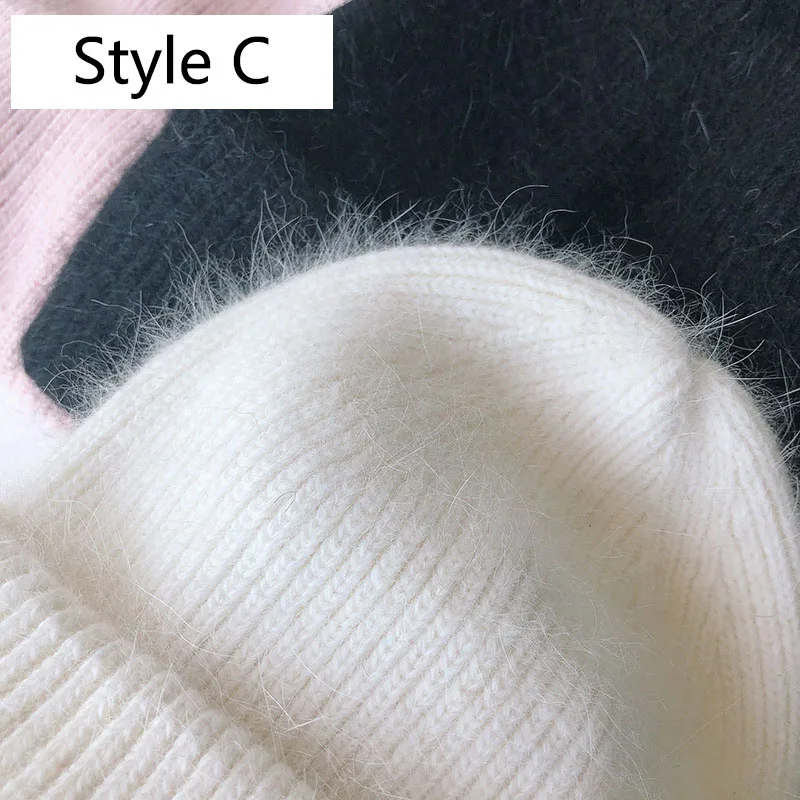 Вязаная шапка из кроличьего меха|Женские Skullies и шапочки| |