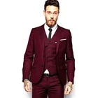 Костюм облегающий мужской из 3 предметов, свадебные смокинги, пик бордового цвета, лацкан, пик для жениха, пиджак для выпускного вечера