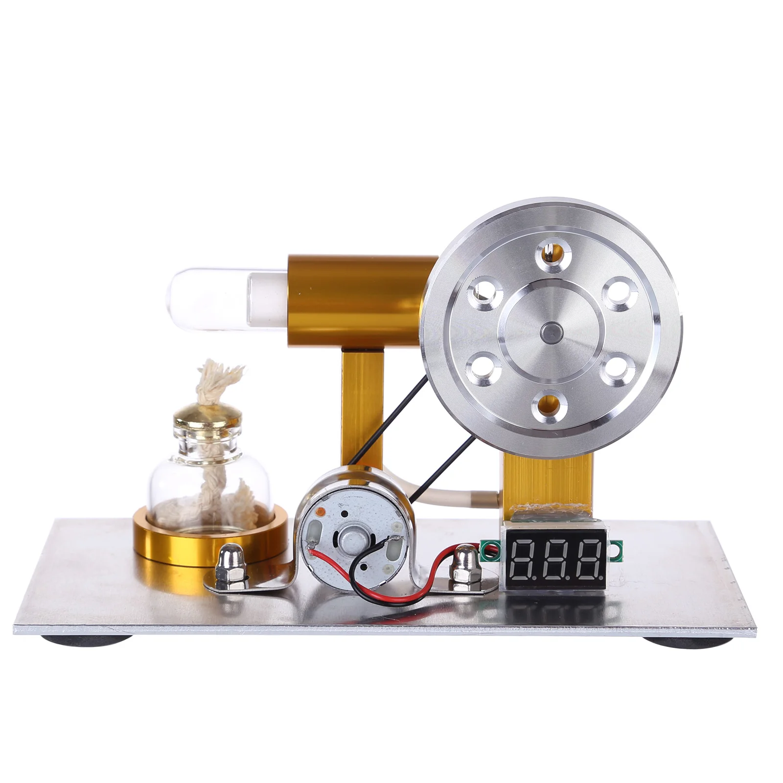 

Custom L-Shaped Stirling Engine Model Science Experiment Educational Toy with Voltage Digital Display Meter and Bulb - Golden