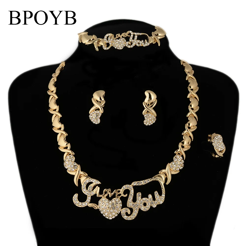 

BPOYB, высокое качество, новейшее большое ожерелье «Я ЛЮБЛЮ ТЕБЯ Сердце» Xoxo, ювелирное изделие, американский кристалл, золотой цвет, набор ювел...