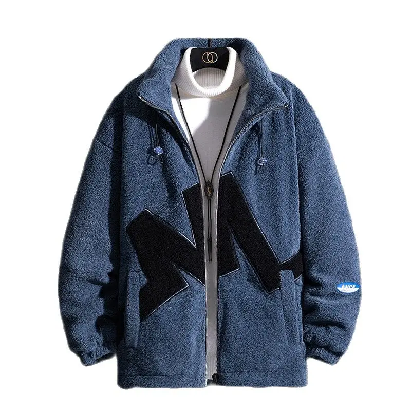 

New Men's Jacket Winter Casual Fashion Lapel Coat Autumn Winter Youth Lamb Cashmere Thickened Cotton Sandwich Warm Overcoat
