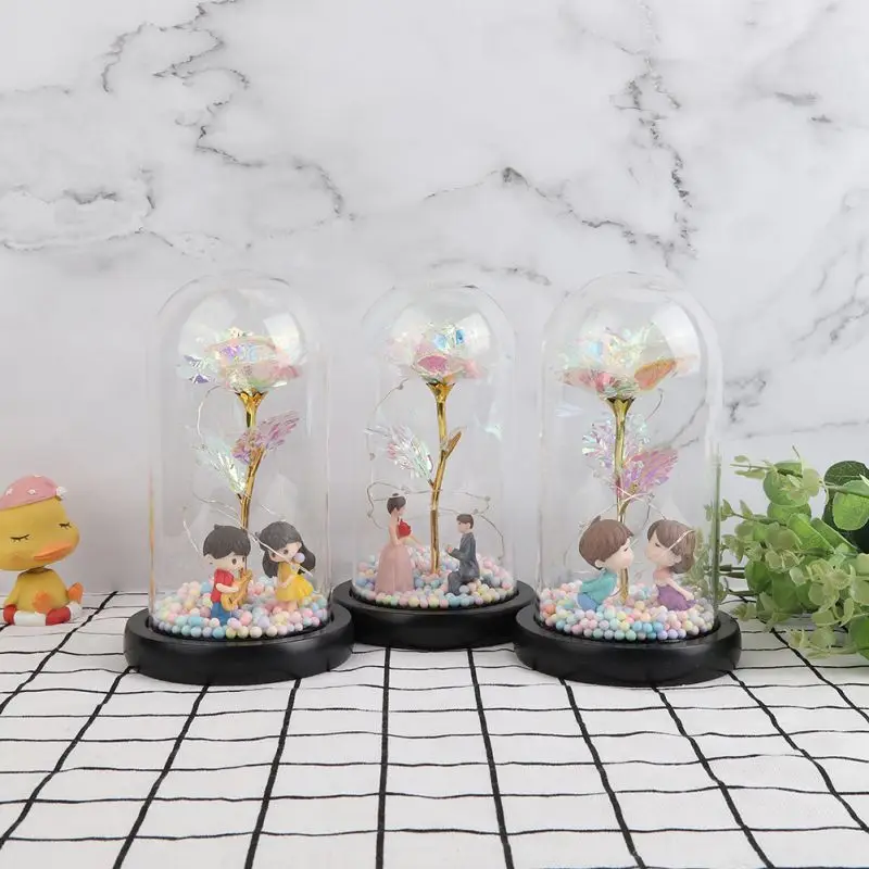 24K Фольга Золотая Милая Роза в стеклянном куполе светодиодный светильник кой для