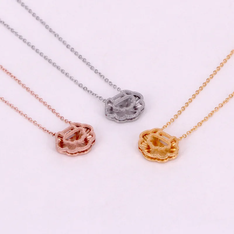 

Bling OL Нержавеющая сталь двойной цветок светоотражающий счастливый замок кулон ожерелье цвета розового золота для женщин вечерние