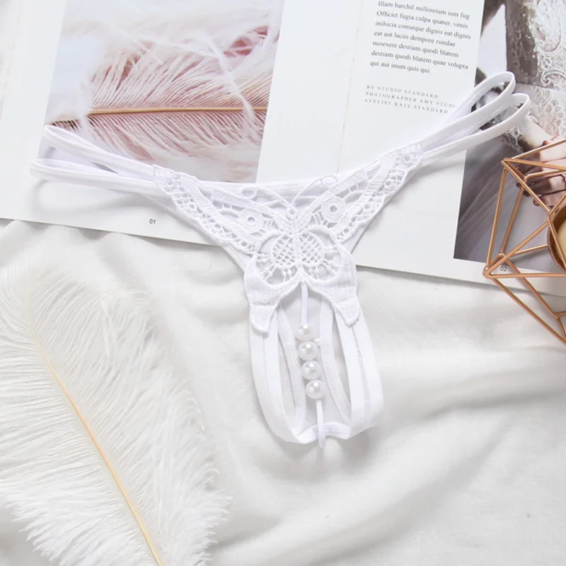 

Embroidery Sexy Panties Female Sexy Panties Transparent Hollow Pearl Thong Open Crotch Thin Perspective Women Underwear