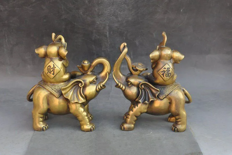 

Christmas china brass fengshui Auspicious wealth ruyi yuanbao animal elephant statue pair new Year