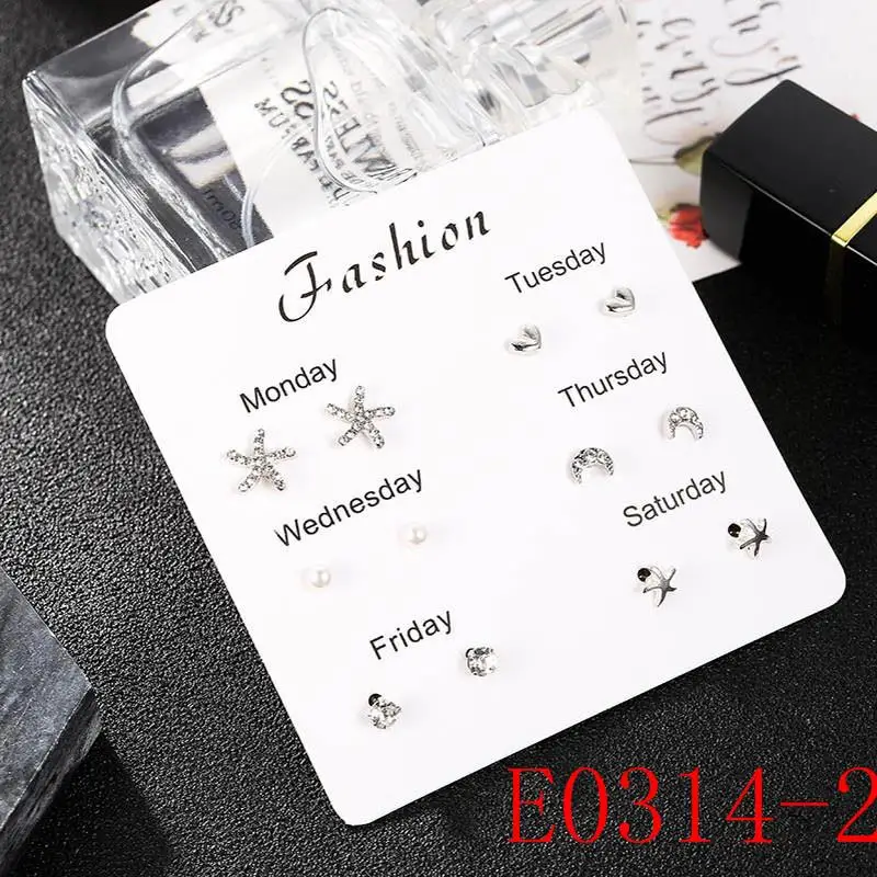 

1Set Stars Heart Crytal Cute Leaf Zircon Monday To Saturday Stud Earring Fashion Jewelry Unique Gifts Exquesite Wedding Seaside