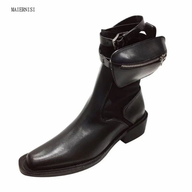

2021 autumn and winter short boots new net red women's boots genuine stretch cloth boots 4CM square heel Martin boots women 4-10