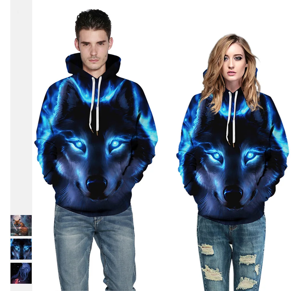 Мужская/Женская толстовка с капюшоном цифровым принтом волка 3D животных Пуловер