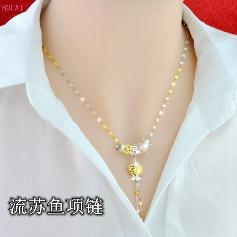 BOCAI S925 Sterling Silver Necklace Female Colors Thai Clavicle Chain Simple Fringed 2021 Pure Argentum Popular Jewelry | Украшения и