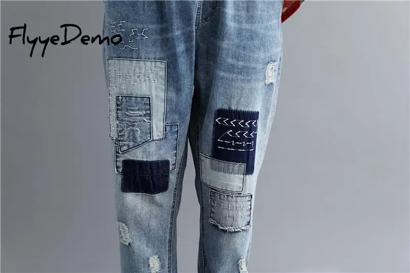 Свободные ботильоны Длина брюки джинсы женские рваные для женщин в стиле