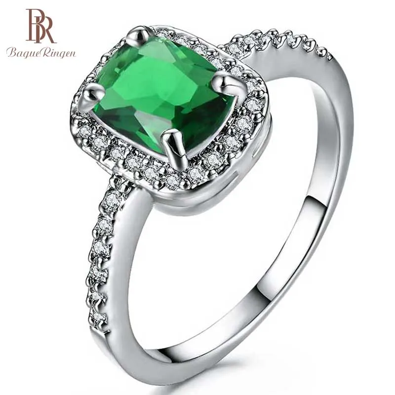 Bague Ringen прямоугольные винтажные женские кольца 925 пробы серебряные ювелирные изделия кольцо с зелёный Изумрудный камень циркон кольцо подарок