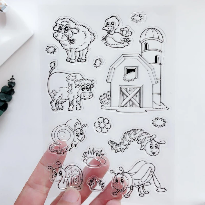 Прозрачные штампы в виде гусеницы и улитки для скрапбукинга резиновый штамп