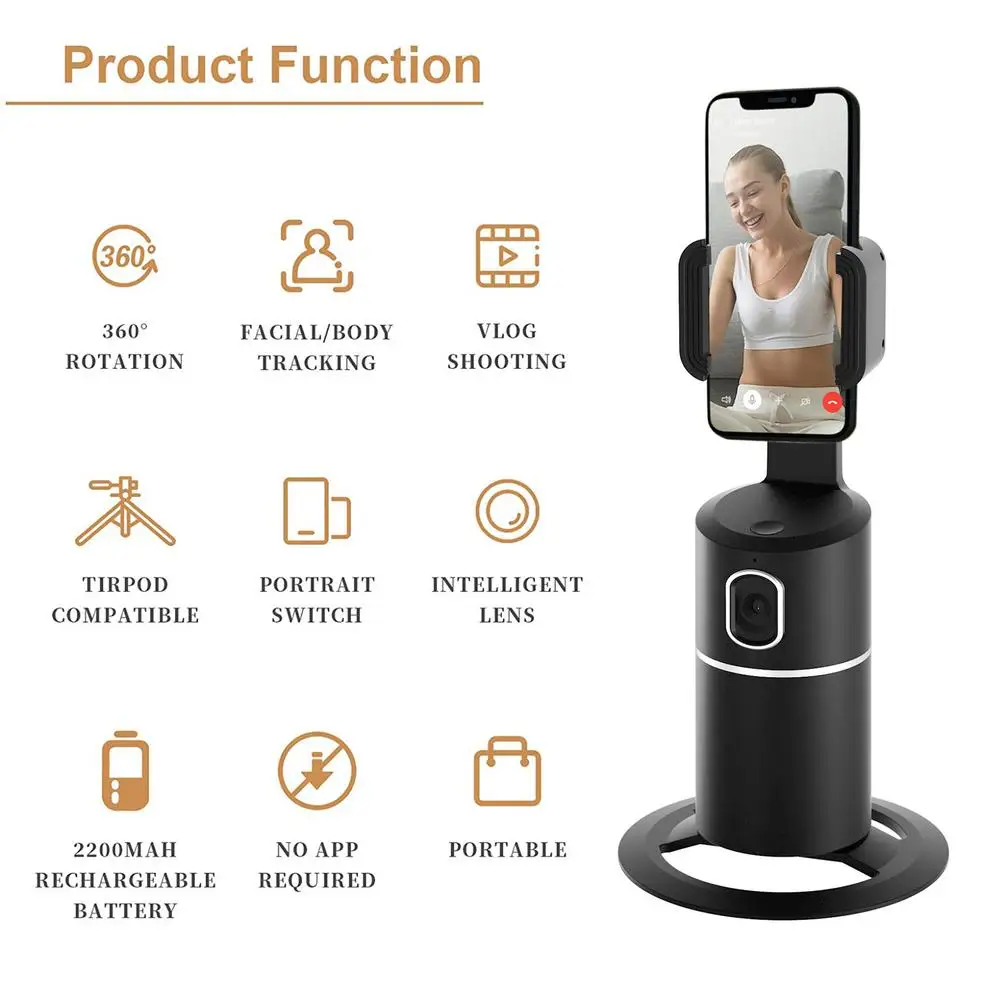 portable all in one smart selfie stick 360 degree rotation auto face object tracking for fullhalfbody camera phone mount hold free global shipping