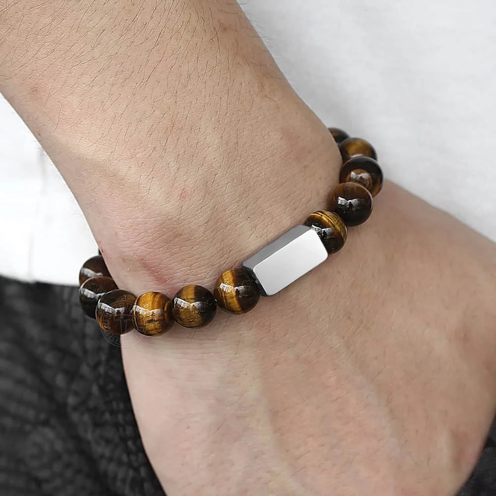 Браслет с гравировкой из натурального камня 10 мм|Индивидуальные Браслеты| |