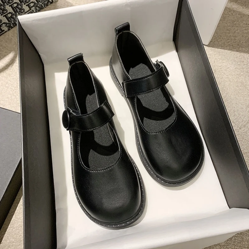 

Black Leather Shoes Spring And Autumn 2021 New Japanese Mary Jane Simple Student Single Shoes Wild Retro British Women's Shoes.