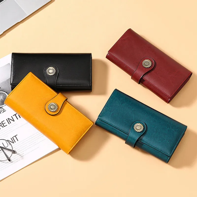 Женский Длинный кошелек в европейском и американском стиле из вощеной кожи