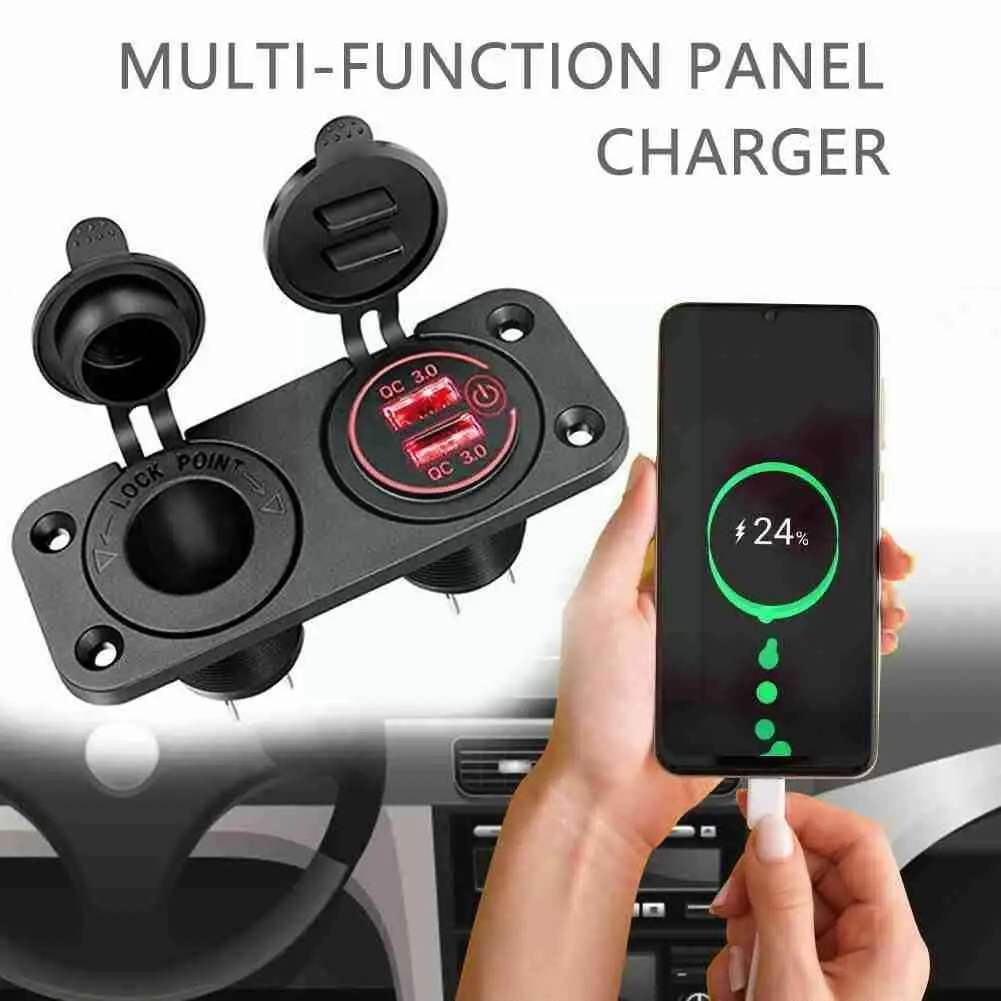 

Dual QC3.0 Ship Car Modified Fast Charge Charger With Socket Waterproof 12V Cigarette Lighter Female Socket Two-in-one U6B4