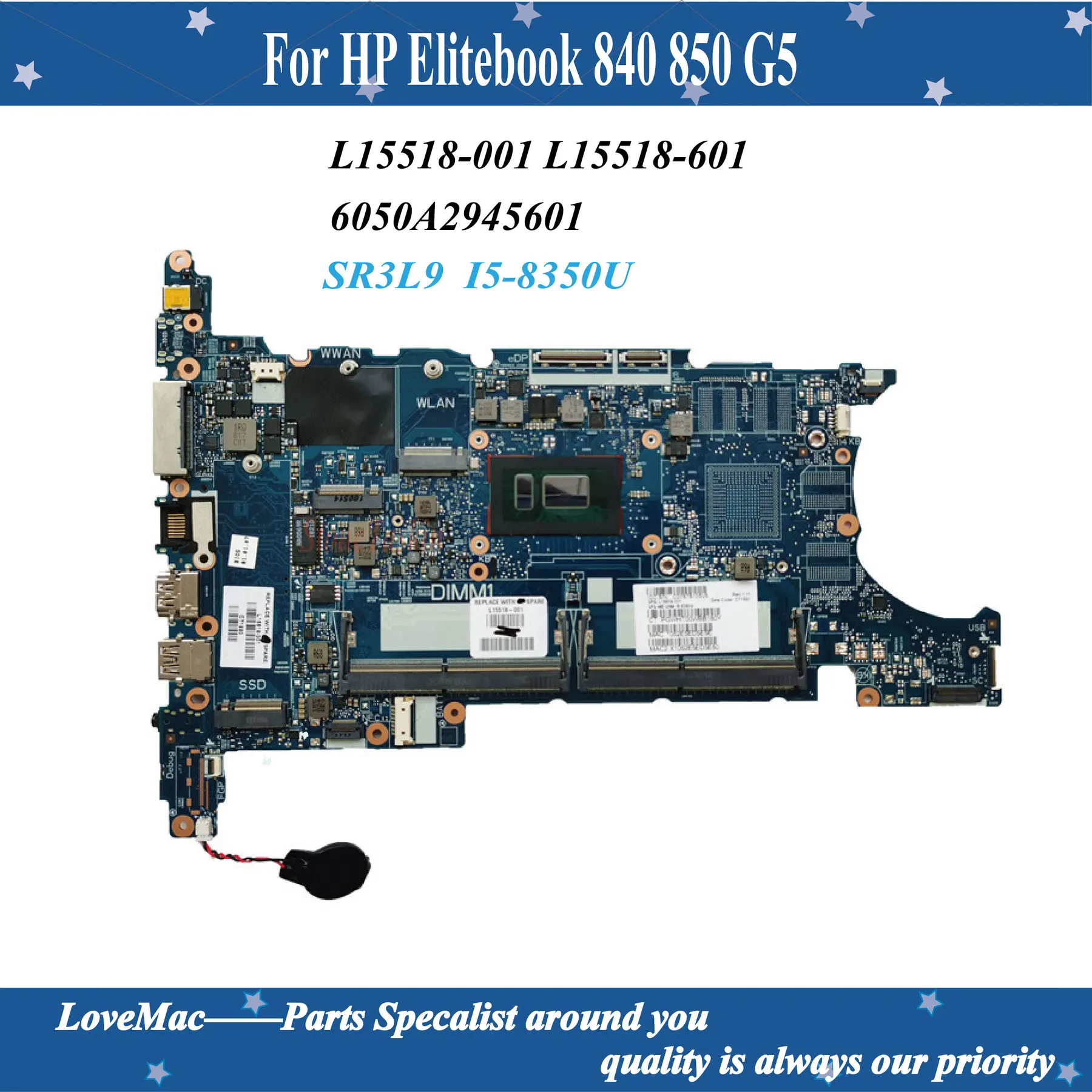 Высокое качество L15518 001 601 для HP Elitebook 840 850 G5 материнская плата 6050A2945601 SR3L9 I5 8350U