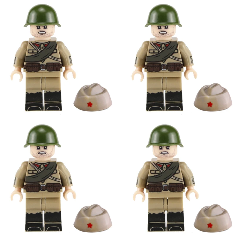 S2-4PCS WW2 военная армия солдат фигурки строительные блоки Minifigs армейский солдатский шлем оружие шарф аксессуары Кирпичи игрушки для детей - Цвет: S2-4PCS