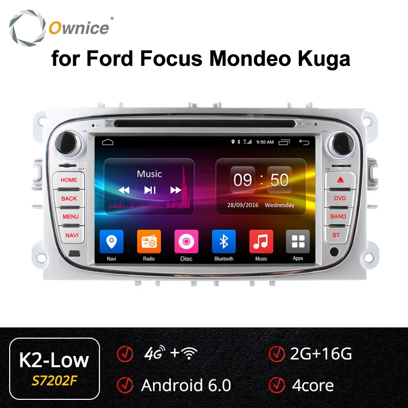 S7202 K2-Low Sliver Ownice K1 K2 K3 4G LTE Android 9,0 Octa 8 ядерный автомобильный dvd-плеер gps для FORD Mondeo S-MAX подключения фокуса 2 2008 2009 2010 2011 32G - Цвет: S7202 K2-Low Sliver