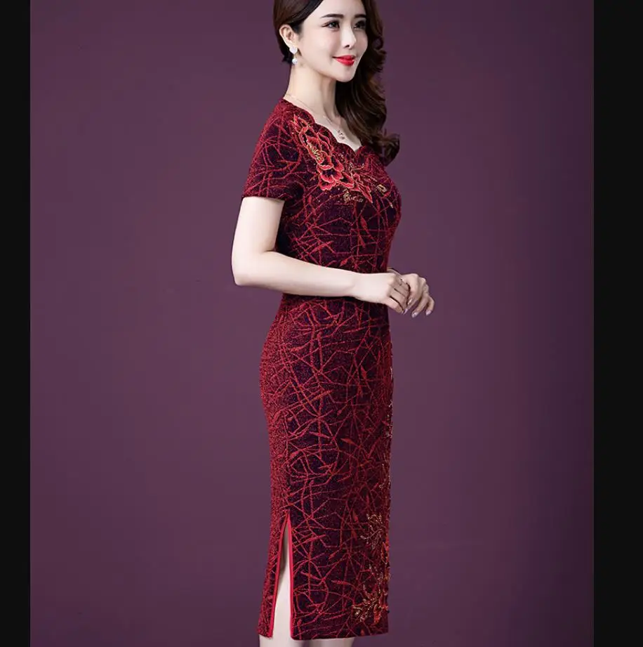 Высокое качество красивое весенне летнее женское платье Чонсам Мать элегантные