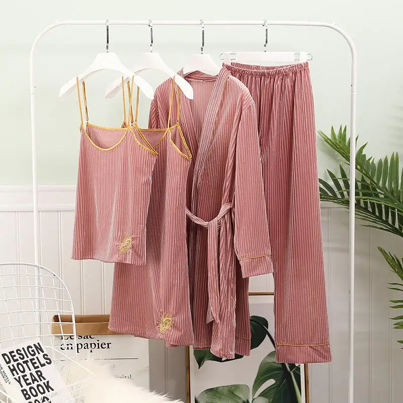 4pcs Robe 3 Новинка, Осенний бархатный женский халат, набор, сексуальное кружевное кимоно, халат, 2 шт., ночная рубашка, Свадебный халат для невесты, M, L, XL - Цвет: 4pcs Robe 3