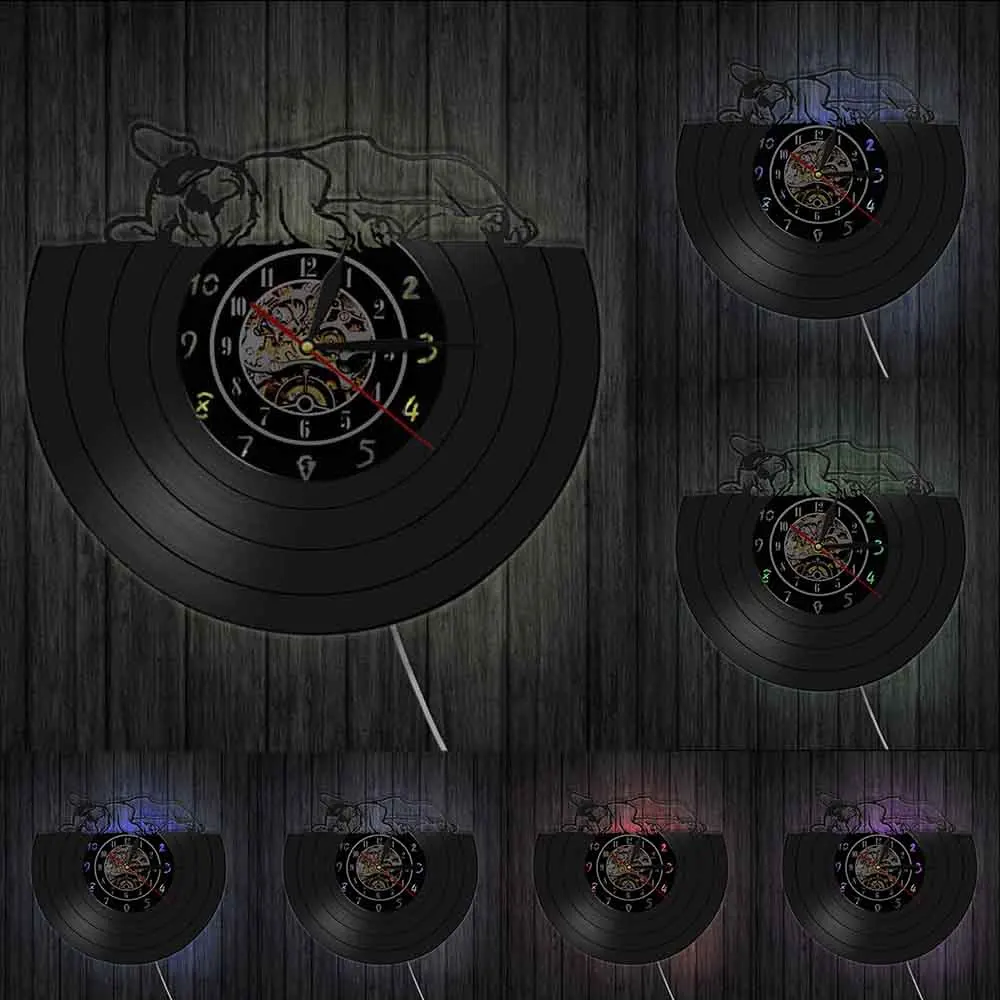 

Modern Sleeping French Bulldog Vinyl Record Clock Cute Puppy Pet Shop Animals Hospital Wall Art Design Home Decor Wall Clock