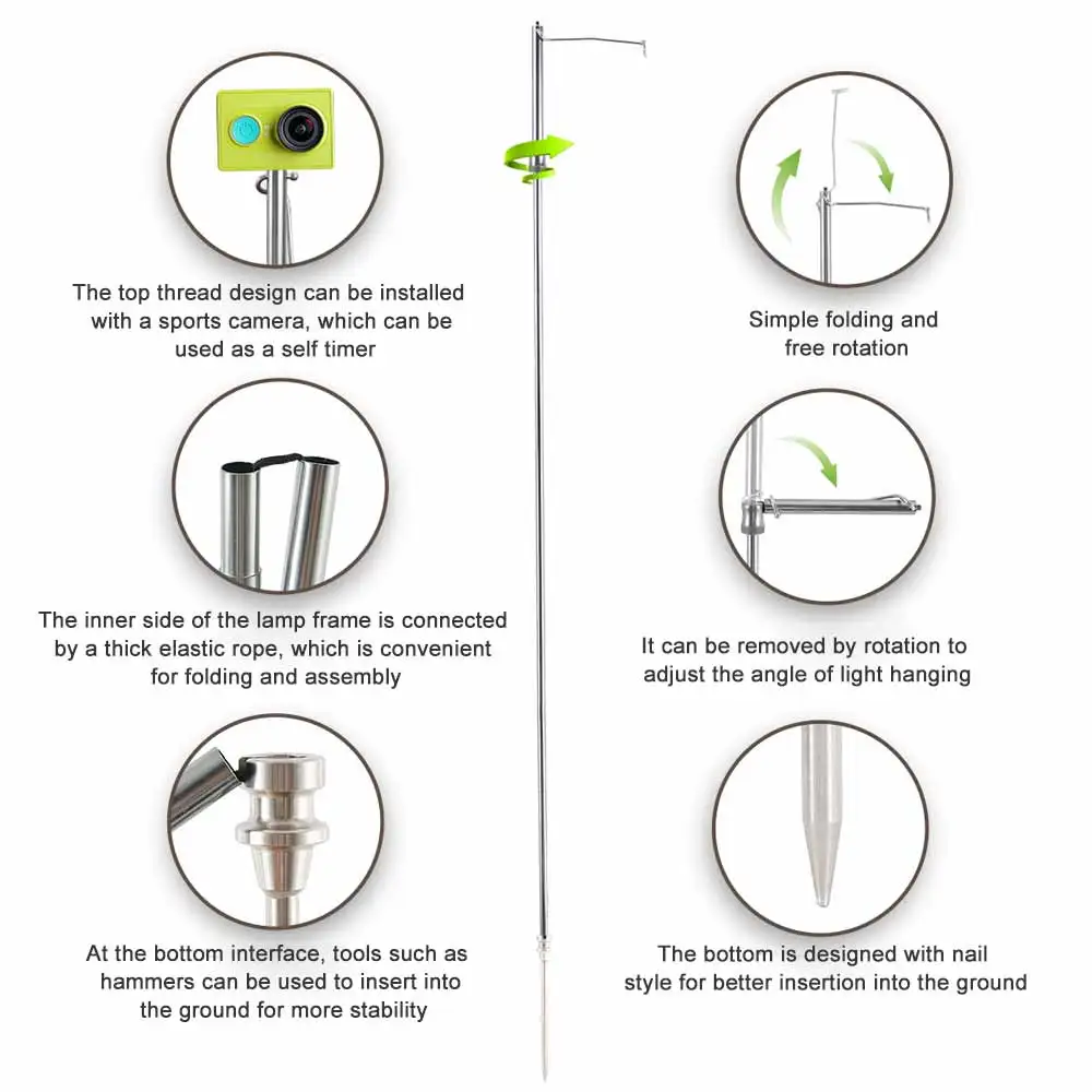 

Lamp Rack Aluminum Alloy Portable Folding Lamp Hanging Multi-function Sports Camera Selfie Stick Camping Shelving Outdoor Tools