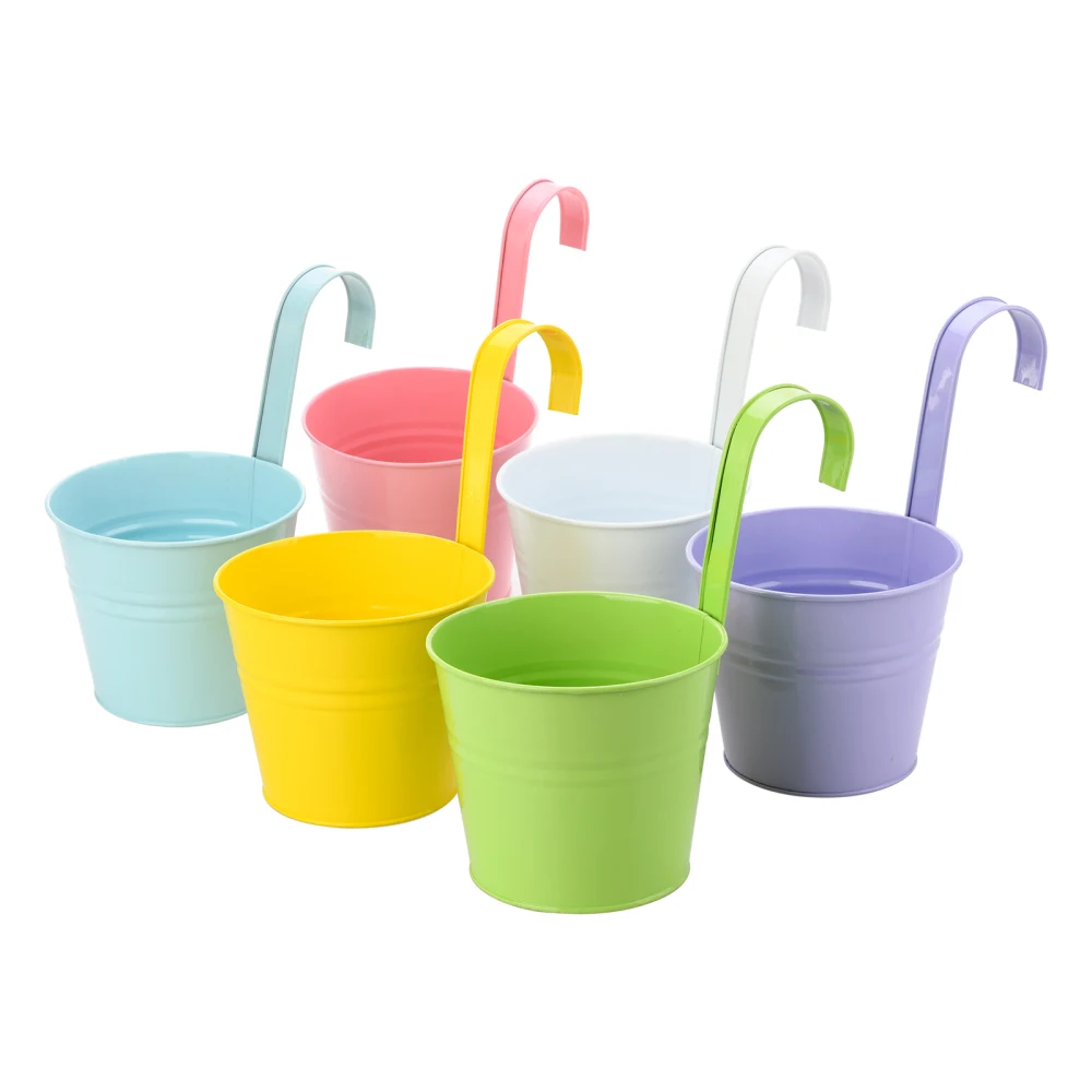 

Flower Stand Metal Iron Bucket Planter Railing Fence Garden Home Decoration With Detachable Hooks 26X16cm Gardening Planting Pot