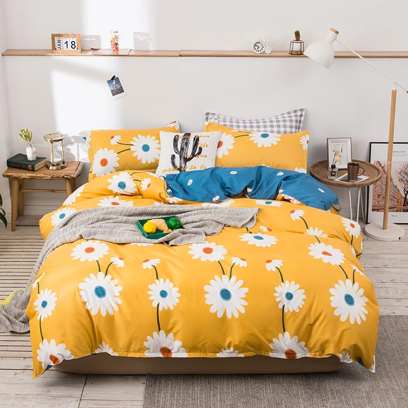 

2021new bedding set Golden duvet cover set pastoral flat sheet modern bed linen set colorful pillowcase side bed set 3/4pcs