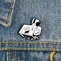 tired of work girl black white shirt brooch enamel pins metal broches for women badge pines metalicos brosche accessories