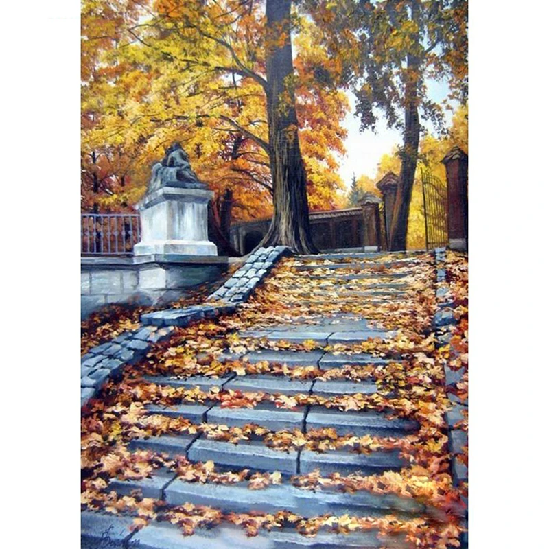 5D DIY алмазная живопись Ландшафтная мозаика с бриллиантами дерево опавшие листья