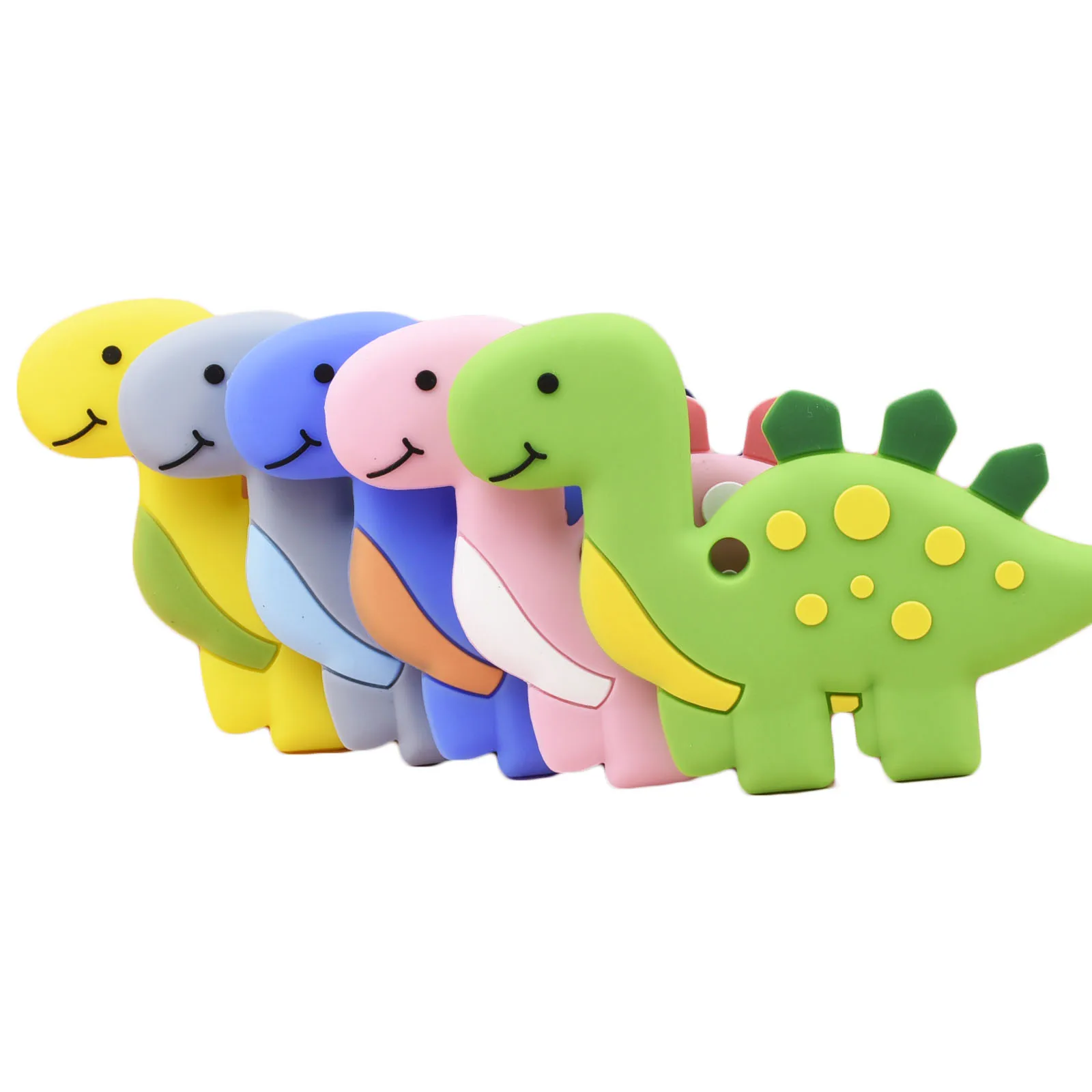 1 PC Dinosaur Shaped Food Grade Silicone Baby Teethers Pendant Necklace Accessory BPA Free Chew Toys 5 Colors Available